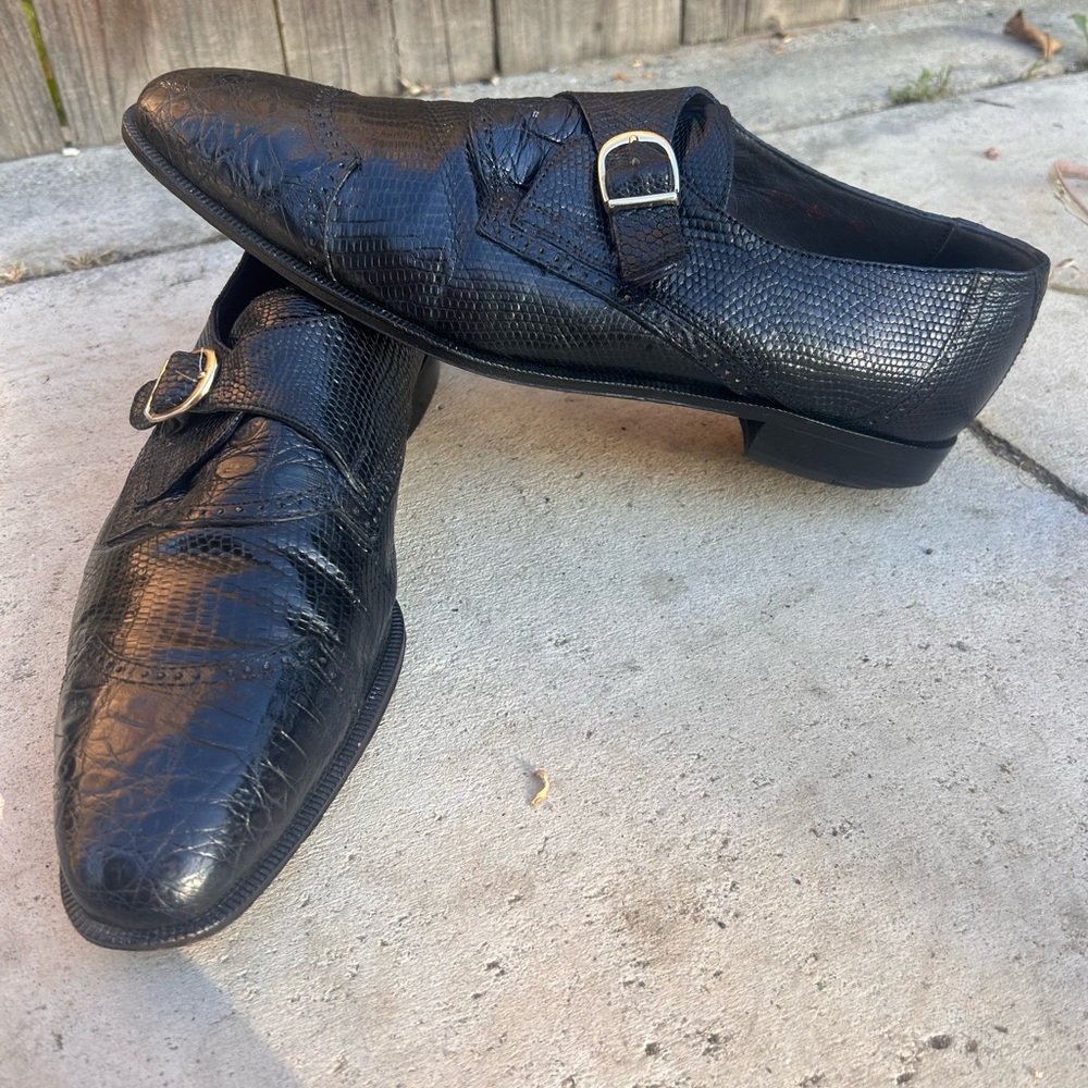 David Eden crocodile lizard dark blue navy dress shoes Men